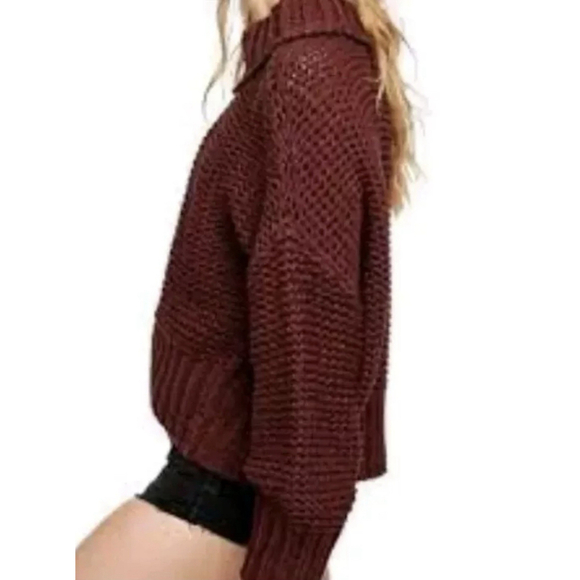 Free People My Only Sunshine Cowl Neck Sweater Small Cropped Boho Red Burgundy - Picture 2 of 10
